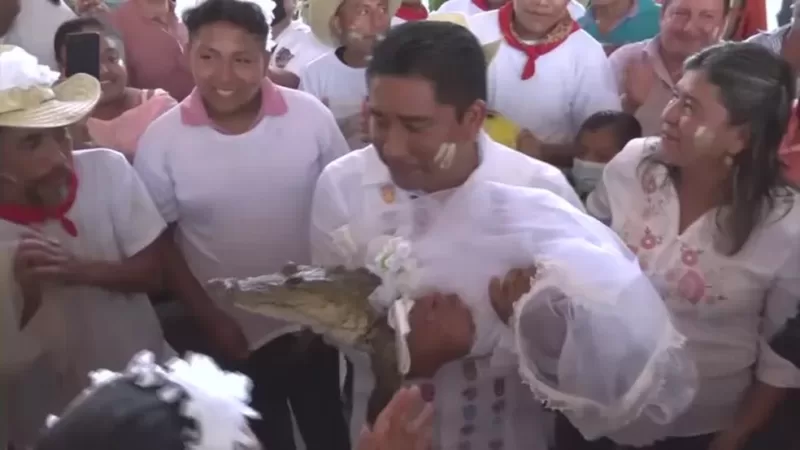 Em ritual antigo, prefeito mexicano se casa com jacaré para assegurar fartura