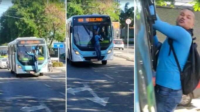 Motoboy se pendura em para-brisa de ônibus após acidente de trânsito na Messejana