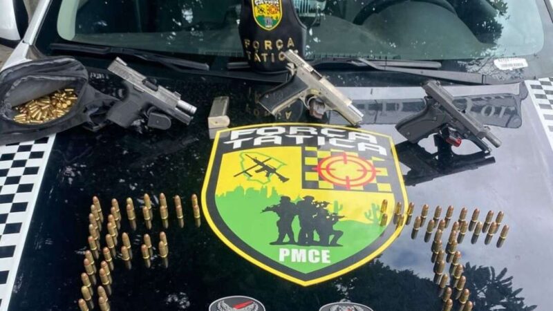 PMCE apreende três pistolas e 160 munições com suspeito, no bairro Mondubim